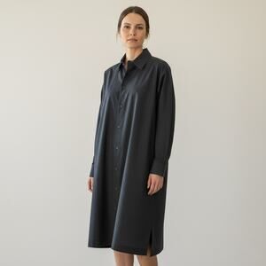 New Eskandar Wide A-Line Shirt w/ collar & Pleat long Black 100% Cotton sz 1